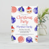 Red Blue Cute Ornament Baubles kerst Kaart (Staand voorkant)