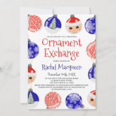 Red Blue Cute Ornament Baubles ruil kerst Kaart (Voorkant)