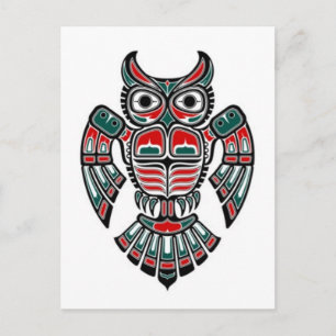 Red Blue en Black Haida Spirit Owl Briefkaart