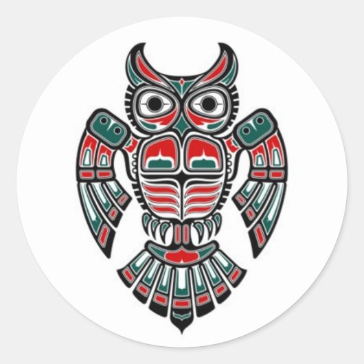 Red Blue en Black Haida Spirit Owl Ronde Sticker (Voorkant)