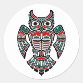 Red Blue en Black Haida Spirit Owl Ronde Sticker