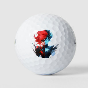 Red Blue Fire Ice Comic Style Anime Meisje Golfballen