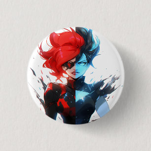 Red Blue Fire Ice Comic Style Anime Meisje Ronde Button 3,2 Cm