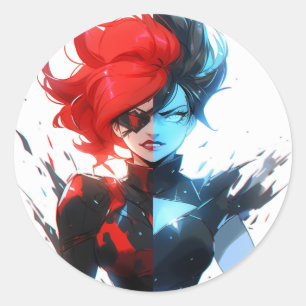 Red Blue Fire Ice Comic Style Anime Meisje Ronde Sticker