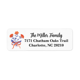 Red & Blue Floral Block Print Return Address Etiket