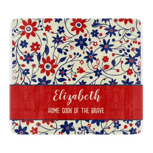 Red Blue Folk Art Kitchenware Snijplank (Voorkant)