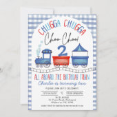 Red Blue Gingham Chugga Chugga Train Birthday Kaart (Voorkant)