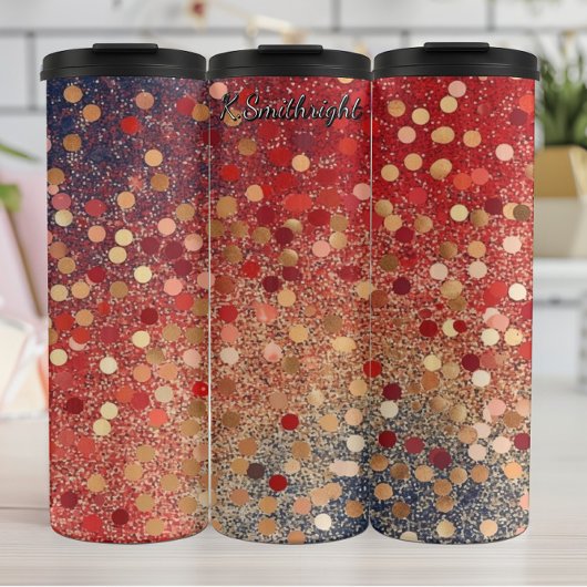 Red Blue Gold Glitter Dots Thermosbeker