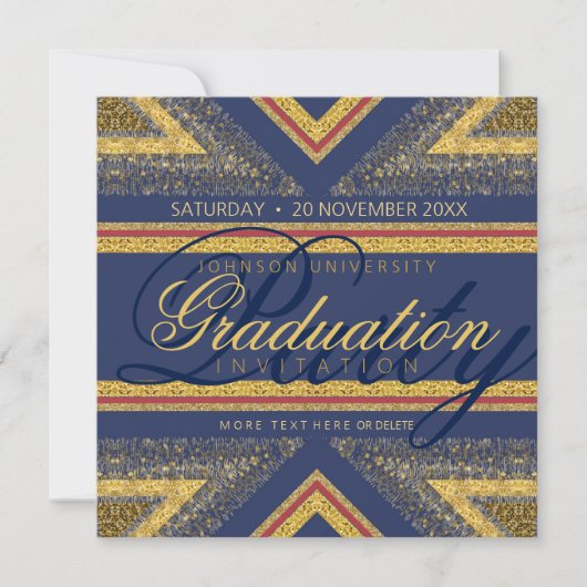 Red+Blue & Gold Shimmer Invitations de la fête de  (Devant)