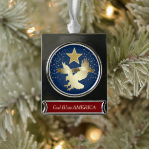 Red Blue Gold USA Eagle Star Verzilverd Banner Ornament