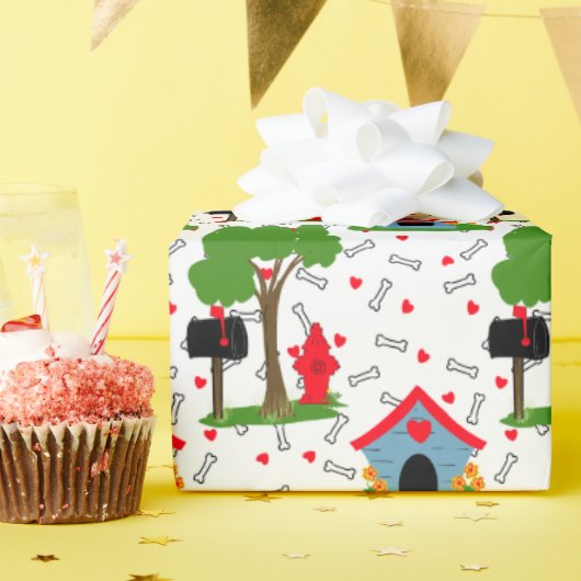 Red blue green dog house bones  cadeaupapier (Verjaardagsfeest)