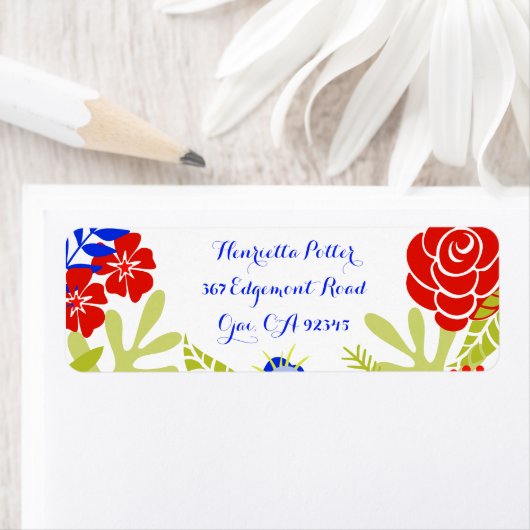 Red Blue Green  Floral Pattern Etiket (Insitu)