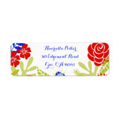 Red Blue Green  Floral Pattern Etiket (Voorkant)