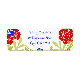 Red Blue Green  Floral Pattern Etiket