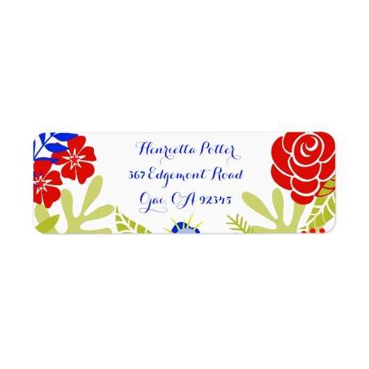 Red Blue Green  Floral Pattern Etiket (Voorkant)