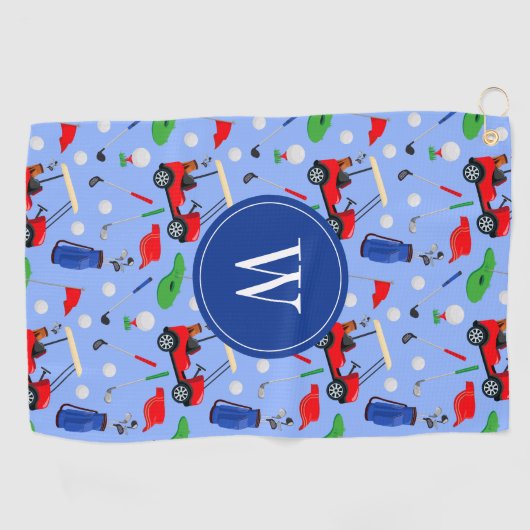 Red Blue & Green Golf Monogram Golfhanddoek (Horizontaal)