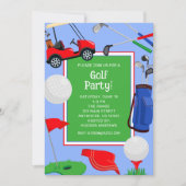 Red Blue & Green Golf Party Kaart (Voorkant)