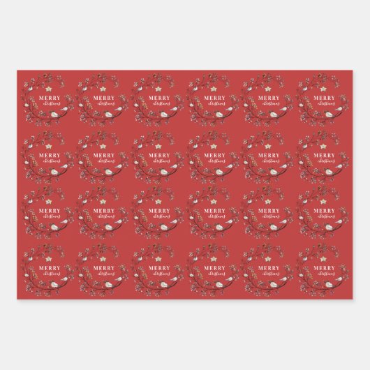 Red Blue Ice Winter Kerstboom Wreatay Holiday Inpakpapier Vel (Voorkant 3)