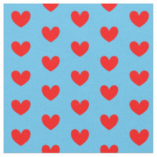 Red Blue Love Heart Patterned Stof