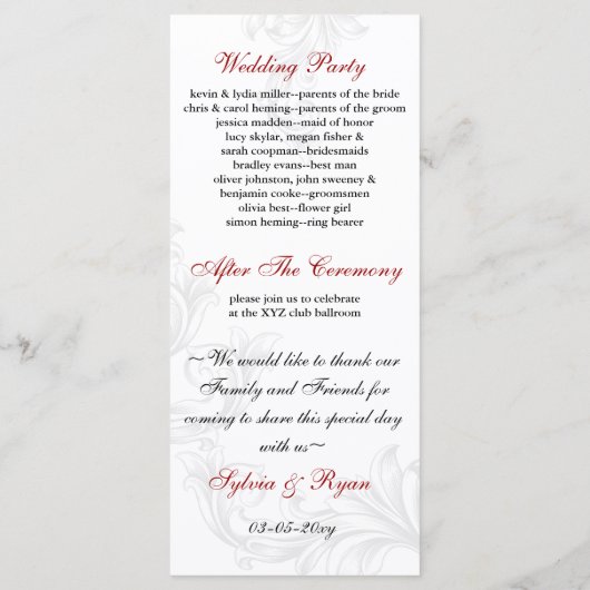 Red, Blue Lovebirds-programma's Programma (Achterkant)