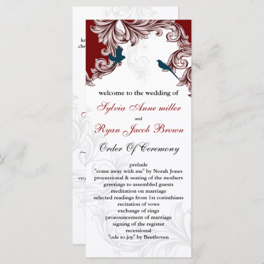 Red, Blue Lovebirds-programma's Programma (Voorkant / Achterkant)