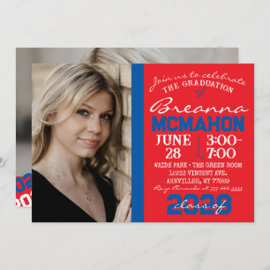 Red & Blue Modern Graduation 2 Invitation photo
