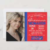 Red & Blue Modern Graduation Photo Invitation (Devant)