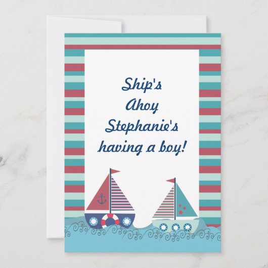 Red Blue Nautical Baby shower nautique Invitation (Devant)
