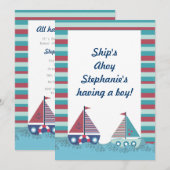 Red Blue Nautical Baby shower nautique Invitation (Devant / Derrière)