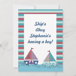 Red Blue Nautical Baby shower nautique Invitation