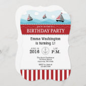 Red Blue Nautical Birthday Uitnodiging (Voorkant / Achterkant)