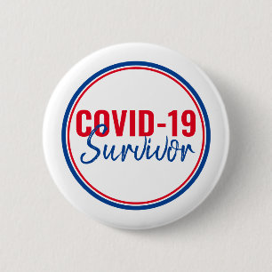 Red Blue Pandemic Coronavirus Covid-19 Survivor Ronde Button 5,7 Cm