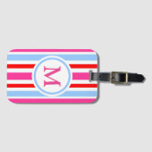 Red Blue Pink Candy Stripes Monogram Bagagelabel (Voorkant (horizontaal))