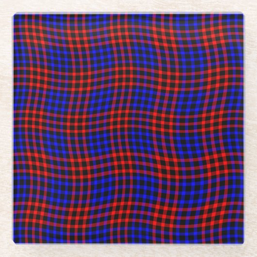 Red Blue Plaid Checker Seamless Pattern Glazen Onderzetter (Voorkant)