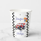 Red Blue Race Car Gold Stars Verjaardag Papieren Bekers (Achterkant)