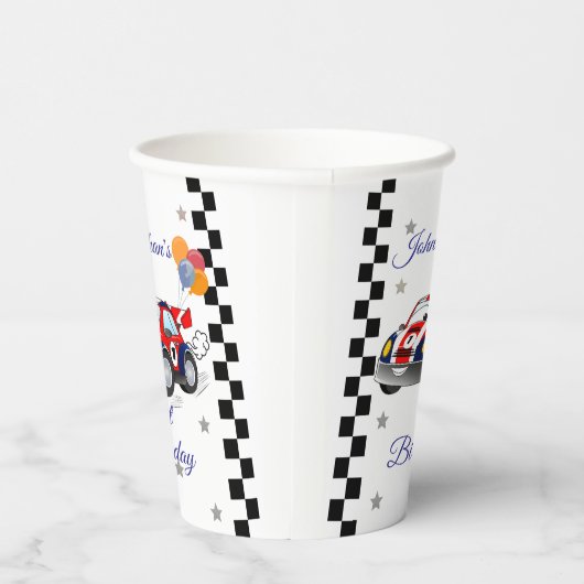 Red Blue Race Car Gold Stars Verjaardag Papieren Bekers (Rechts)