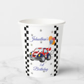 Red Blue Race Car Gold Stars Verjaardag Papieren Bekers (Voorkant)