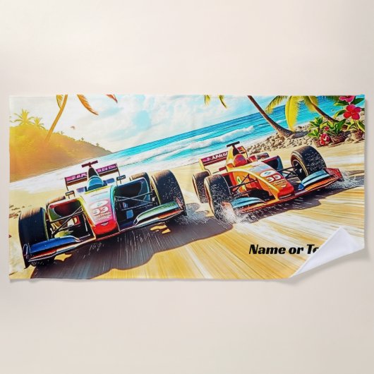 Red Blue Racing Cars op het zand Strandlaken (Voorkant)