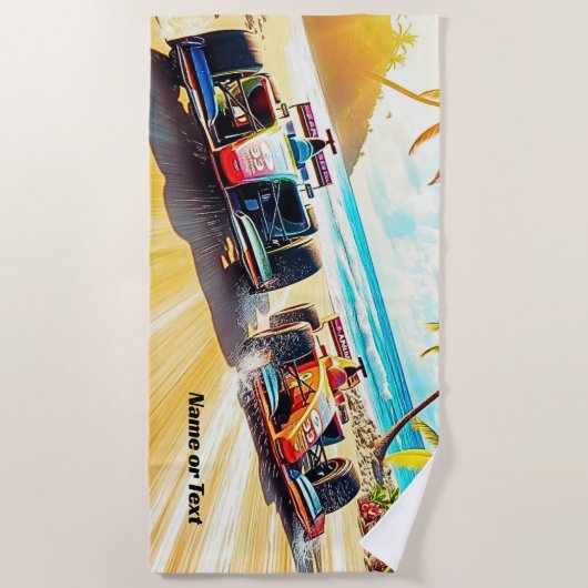 Red Blue Racing Cars op het zand Strandlaken (Voorkant)