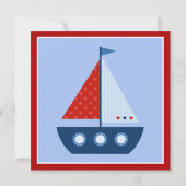 Red Blue Sailboat bébé garçon douche Invitation (Dos)