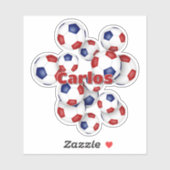red blue soccer balls sticker w athlete name (Feuille)