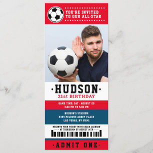 Red Blue Soccer Ticket Birthday Party foto Kaart