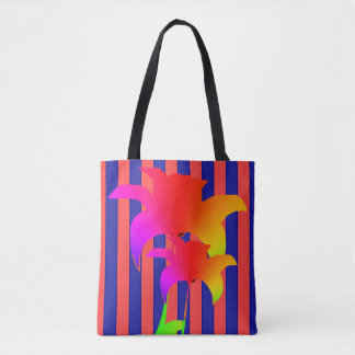Red Blue Stripe Rainbow Floral Canvas tas