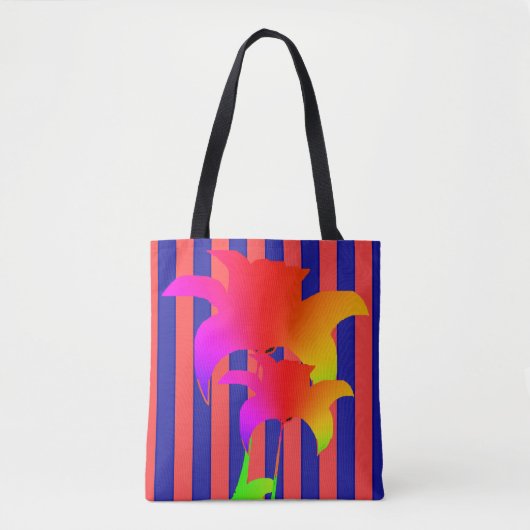 Red Blue Stripe Rainbow Floral Canvas tas (Voorkant)