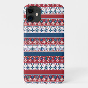 Red Blue Striped Noors patroon iPhone 11 Hoesje