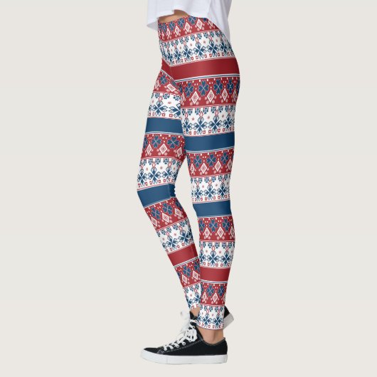 Red Blue Striped Noors patroon Leggings (Links)