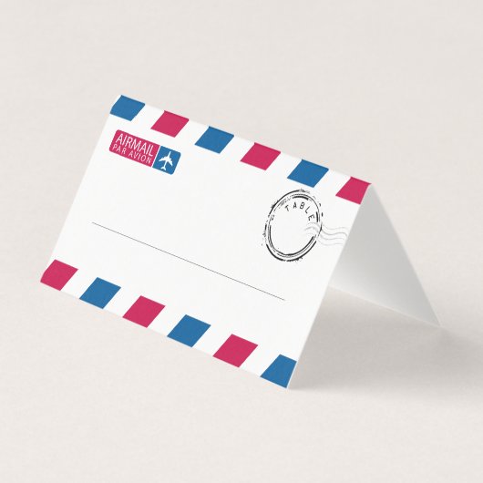 Red Blue Stripes Airmail Mariage Cartes de Place (Front)