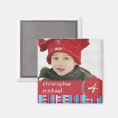 Red Blue Stripes & Dots Anniversaire Photo Magnet (Recto/Verso)