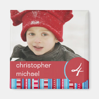 Red Blue Stripes & Dots Anniversaire Photo Magnet