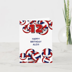 Red Blue volleyballen kinder sport Happy Birthday Kaart